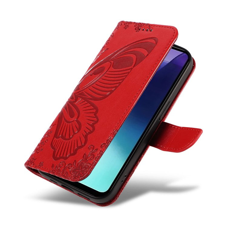 For Xiaomi Redmi 14C 4G Case Butterfly Pattern Leather Wallet Flip Phone Cover - Red