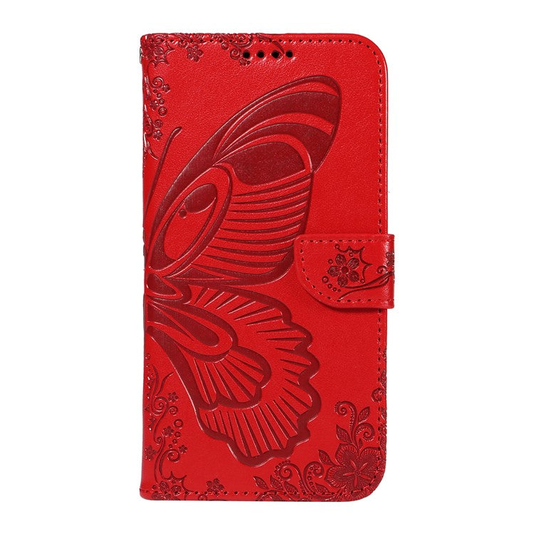 For Xiaomi Redmi 14C 4G Case Butterfly Pattern Leather Wallet Flip Phone Cover - Red