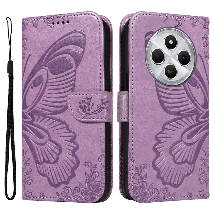 For Xiaomi Redmi 14C 4G Case Butterfly Pattern Leather Wallet Flip Phone Cover - Purple