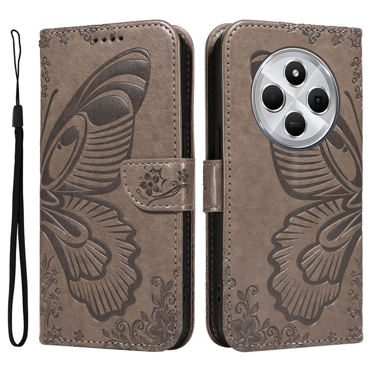 For Xiaomi Redmi 14C 4G Case Butterfly Pattern Leather Wallet Flip Phone Cover - Grey