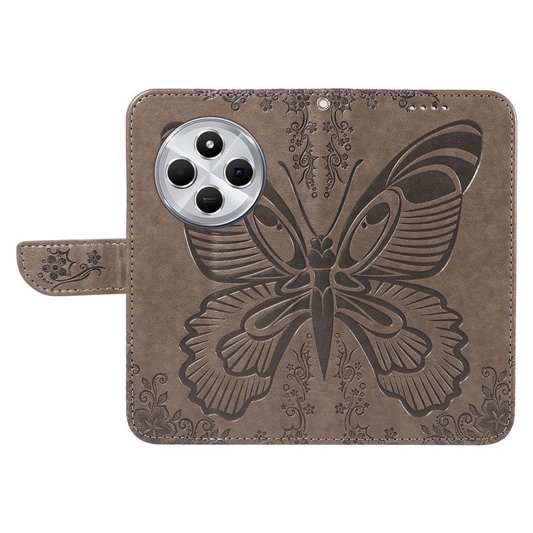 For Xiaomi Redmi 14C 4G Case Butterfly Pattern Leather Wallet Flip Phone Cover - Grey