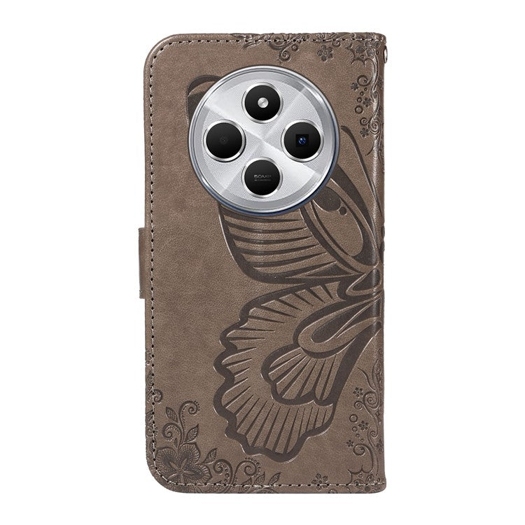 For Xiaomi Redmi 14C 4G Case Butterfly Pattern Leather Wallet Flip Phone Cover - Grey