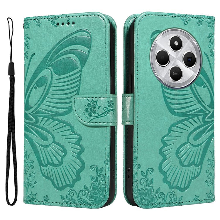 For Xiaomi Redmi 14C 4G Case Butterfly Pattern Leather Wallet Flip Phone Cover - Green