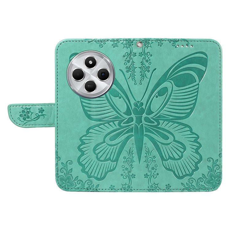 For Xiaomi Redmi 14C 4G Case Butterfly Pattern Leather Wallet Flip Phone Cover - Green