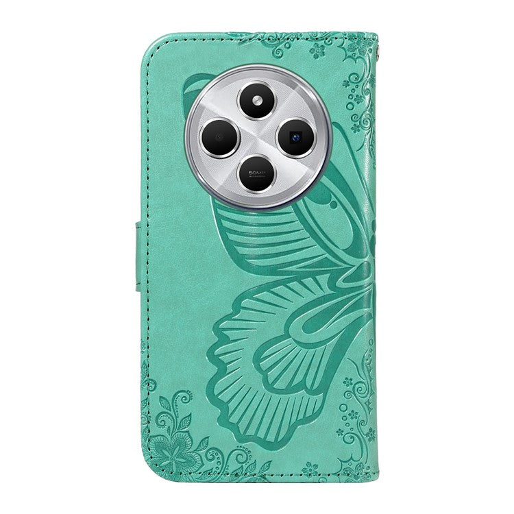 For Xiaomi Redmi 14C 4G Case Butterfly Pattern Leather Wallet Flip Phone Cover - Green