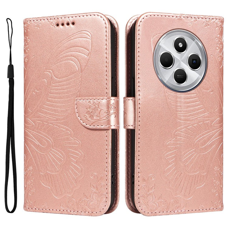 For Xiaomi Redmi 14C 4G Case Butterfly Pattern Leather Wallet Flip Phone Cover - Rose Gold