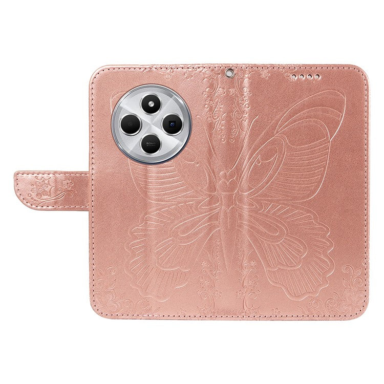 For Xiaomi Redmi 14C 4G Case Butterfly Pattern Leather Wallet Flip Phone Cover - Rose Gold