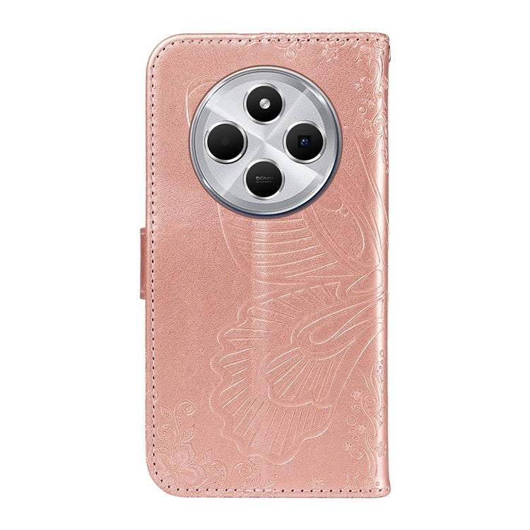 For Xiaomi Redmi 14C 4G Case Butterfly Pattern Leather Wallet Flip Phone Cover - Rose Gold