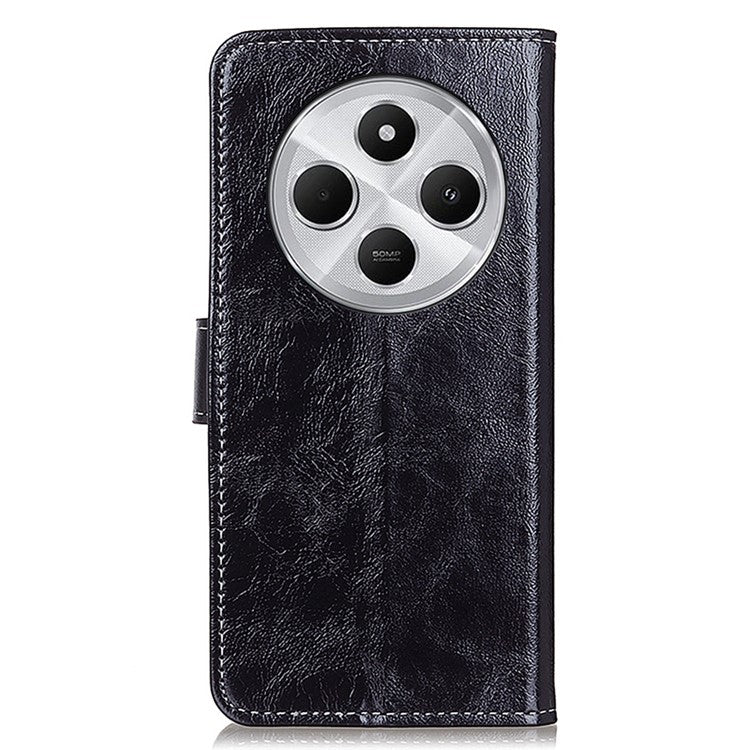 For Xiaomi Redmi 14C 4G Case Crazy Horse Texture Leather Phone Wallet Cover - Black