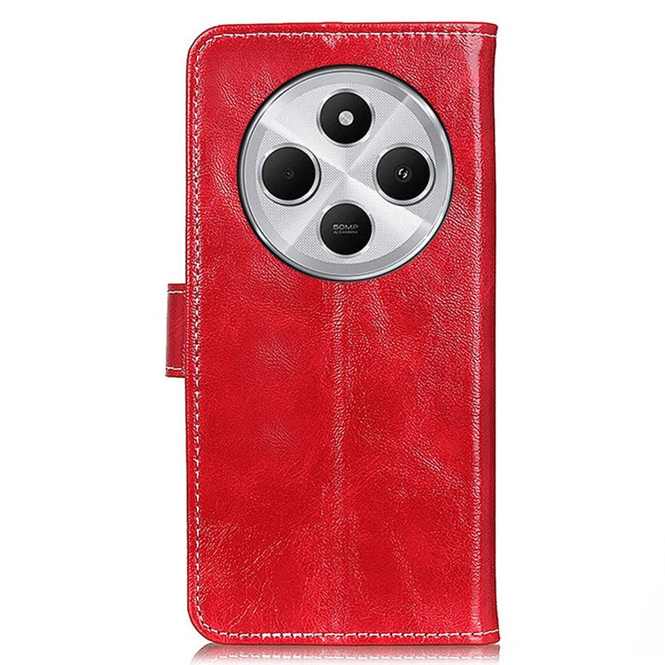 For Xiaomi Redmi 14C 4G Case Crazy Horse Texture Leather Phone Wallet Cover - Red