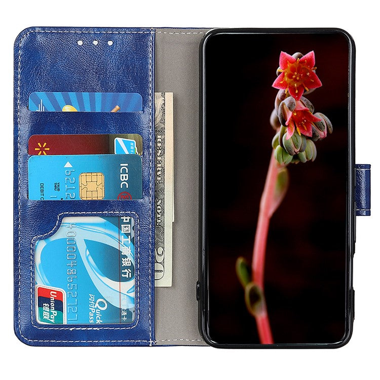 For Xiaomi Redmi 14C 4G Case Crazy Horse Texture Leather Phone Wallet Cover - Blue