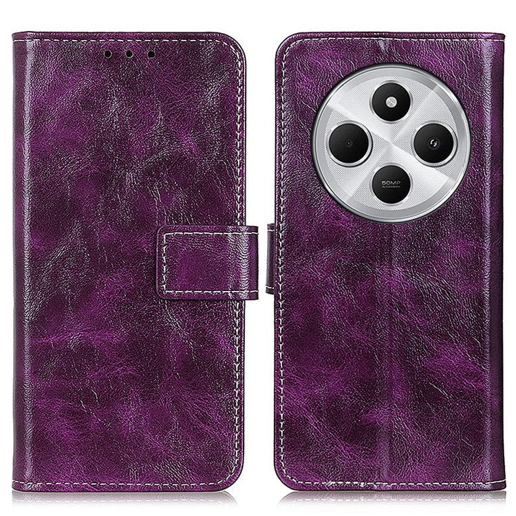 For Xiaomi Redmi 14C 4G Case Crazy Horse Texture Leather Phone Wallet Cover - Purple