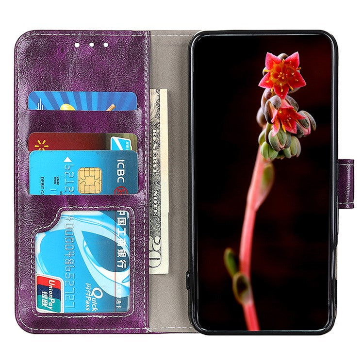 For Xiaomi Redmi 14C 4G Case Crazy Horse Texture Leather Phone Wallet Cover - Purple