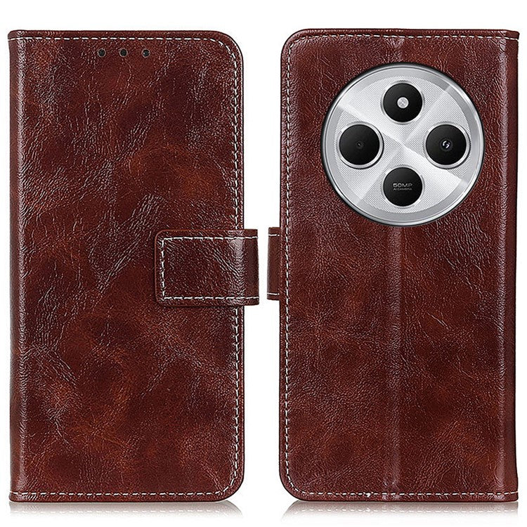 For Xiaomi Redmi 14C 4G Case Crazy Horse Texture Leather Phone Wallet Cover - Brown