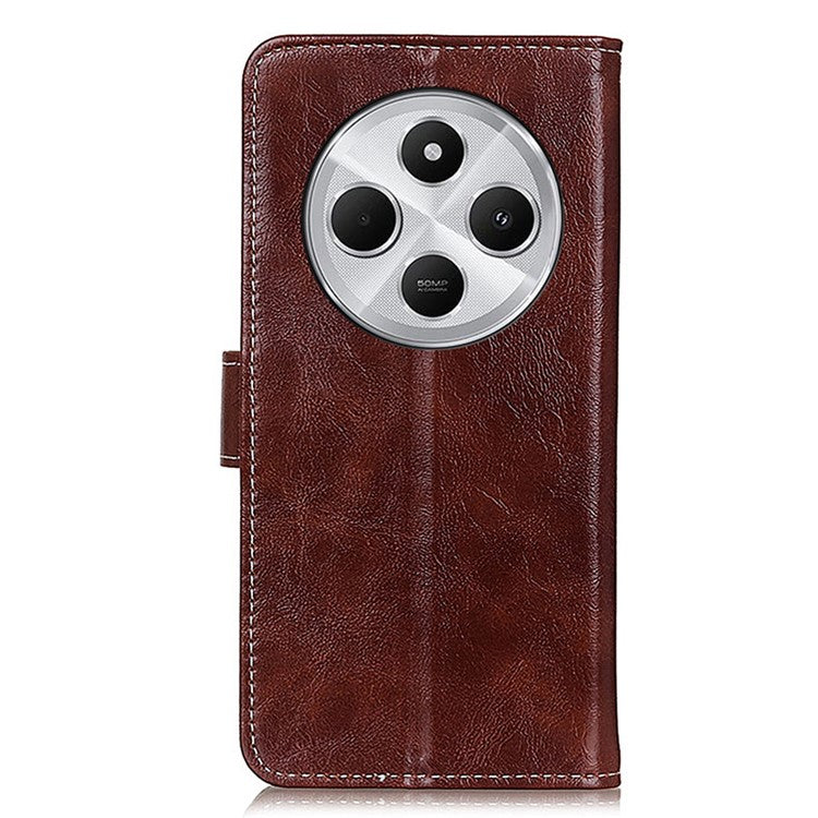 For Xiaomi Redmi 14C 4G Case Crazy Horse Texture Leather Phone Wallet Cover - Brown