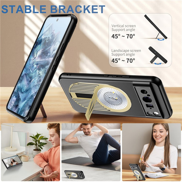 For Google Pixel 8 Pro Case Compatible with MagSafe Heat Dissipation Aromatherapy Kickstand Silicone+PC Phone Cover - Gold