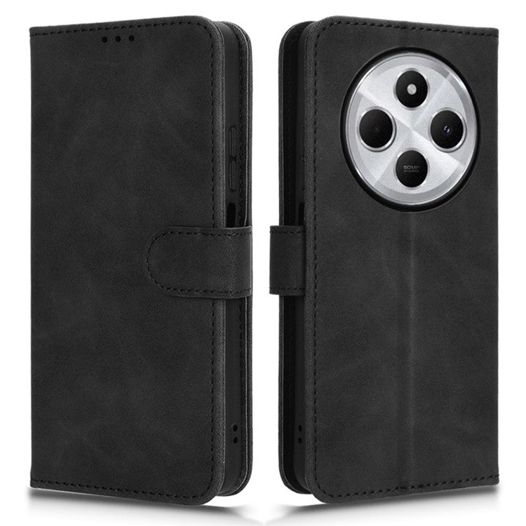 For Xiaomi Poco C75 4G / Redmi 14R 5G / 14C 4G Leather Case Skin-Feel Anti-Drop Wallet Flip Phone Cover - Black