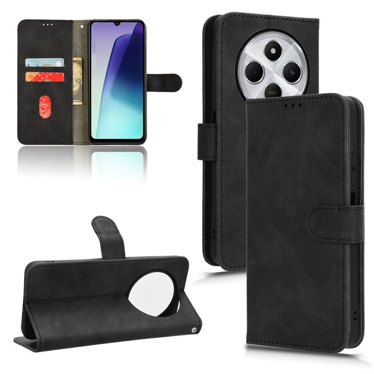 For Xiaomi Poco C75 4G / Redmi 14R 5G / 14C 4G Leather Case Skin-Feel Anti-Drop Wallet Flip Phone Cover - Black