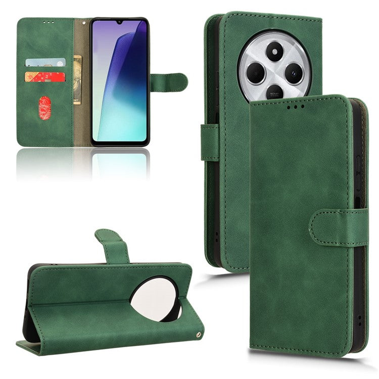 For Xiaomi Poco C75 4G / Redmi 14R 5G / 14C 4G Leather Case Skin-Feel Anti-Drop Wallet Flip Phone Cover - Green