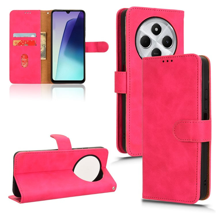 For Xiaomi Poco C75 4G / Redmi 14R 5G / 14C 4G Leather Case Skin-Feel Anti-Drop Wallet Flip Phone Cover - Rose