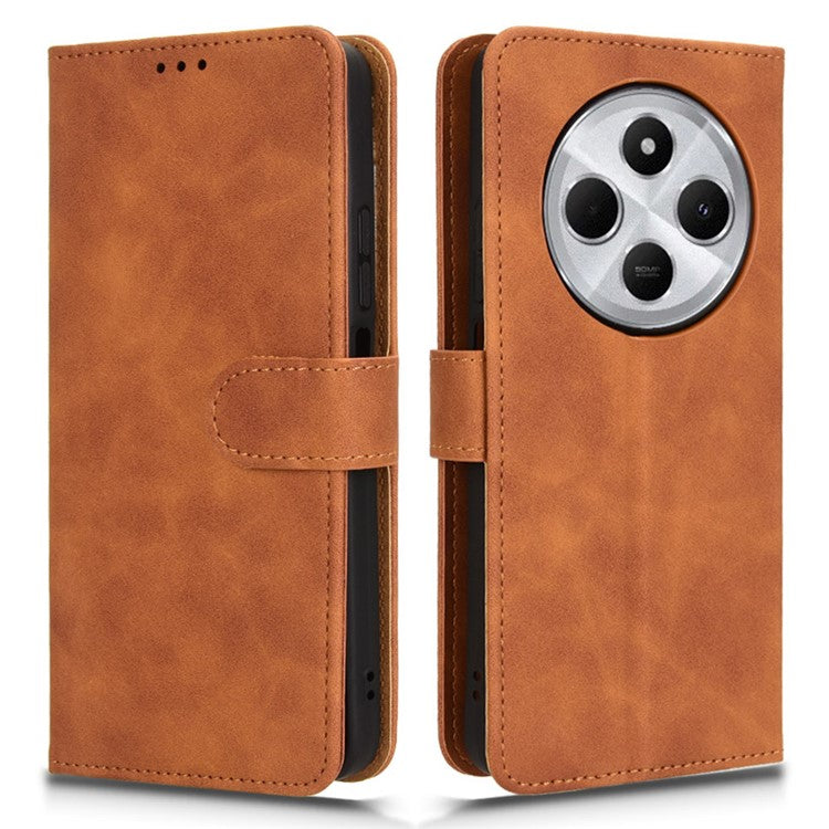 For Xiaomi Poco C75 4G / Redmi 14R 5G / 14C 4G Leather Case Skin-Feel Anti-Drop Wallet Flip Phone Cover - Brown