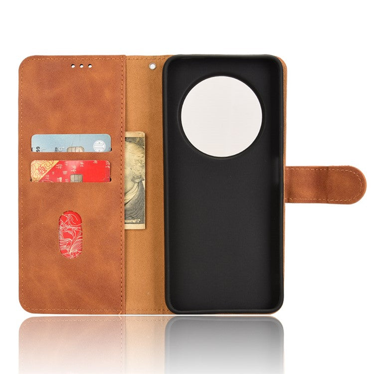 For Xiaomi Poco C75 4G / Redmi 14R 5G / 14C 4G Leather Case Skin-Feel Anti-Drop Wallet Flip Phone Cover - Brown