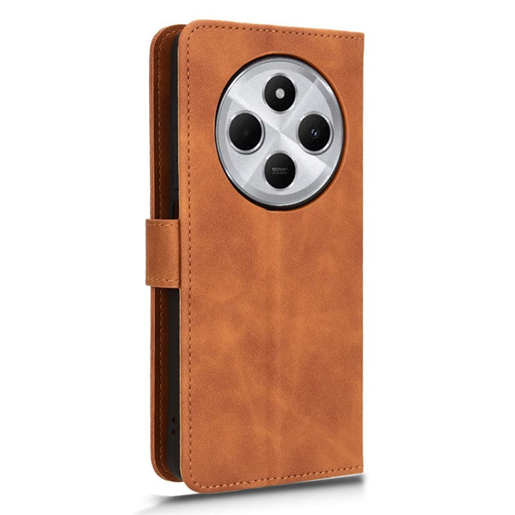 For Xiaomi Poco C75 4G / Redmi 14R 5G / 14C 4G Leather Case Skin-Feel Anti-Drop Wallet Flip Phone Cover - Brown