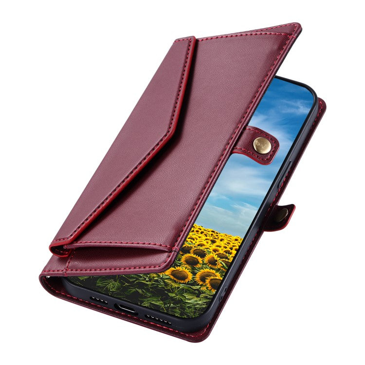 For Xiaomi Poco C75 4G / Redmi 14R 5G / 14C 4G Leather Case with Wrist Strap Wallet Stand Phone Cover - Wine Red