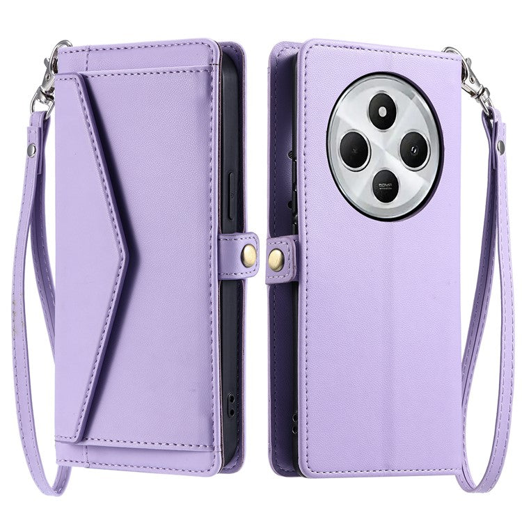 For Xiaomi Poco C75 4G / Redmi 14R 5G / 14C 4G Leather Case with Wrist Strap Wallet Stand Phone Cover - Purple