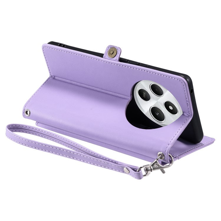 For Xiaomi Poco C75 4G / Redmi 14R 5G / 14C 4G Leather Case with Wrist Strap Wallet Stand Phone Cover - Purple