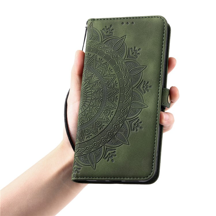 Style 016 For Xiaomi Poco C75 4G / Redmi 14R 5G / 14C 4G Case Skin Feel Totem Imprinted Wallet Leather Phone Cover - Blackish Green