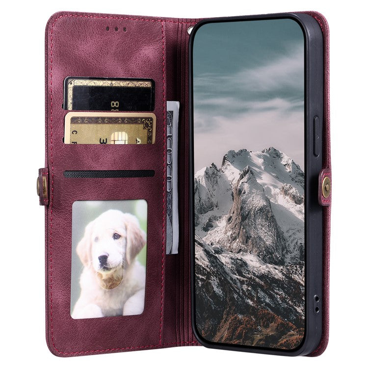 Style 016 For Xiaomi Poco C75 4G / Redmi 14R 5G / 14C 4G Case Skin Feel Totem Imprinted Wallet Leather Phone Cover - Wine Red