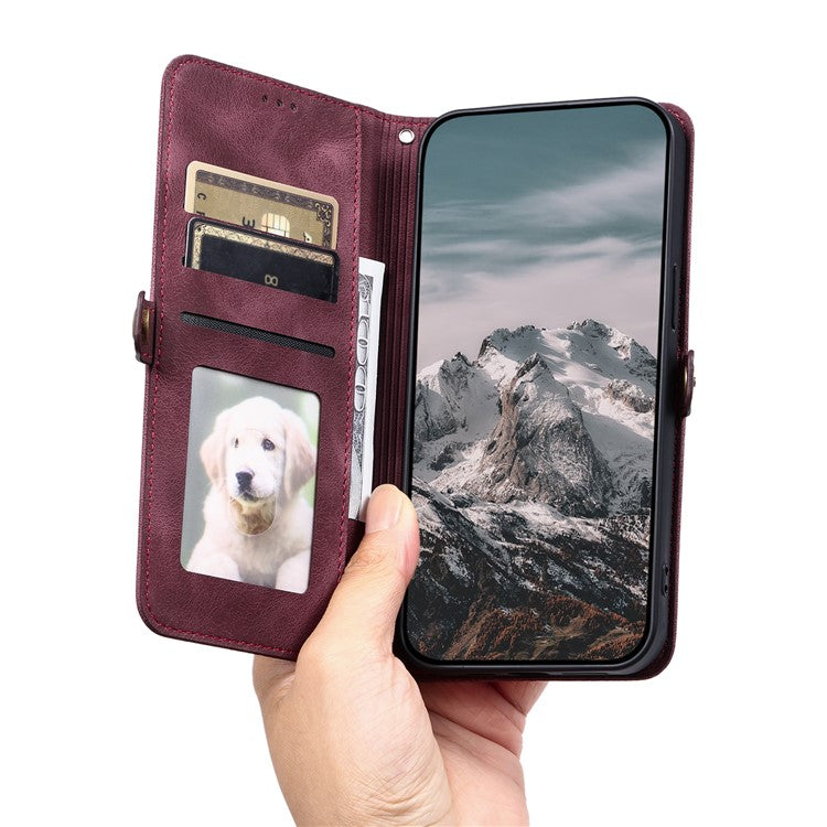 Style 016 For Xiaomi Poco C75 4G / Redmi 14R 5G / 14C 4G Case Skin Feel Totem Imprinted Wallet Leather Phone Cover - Wine Red