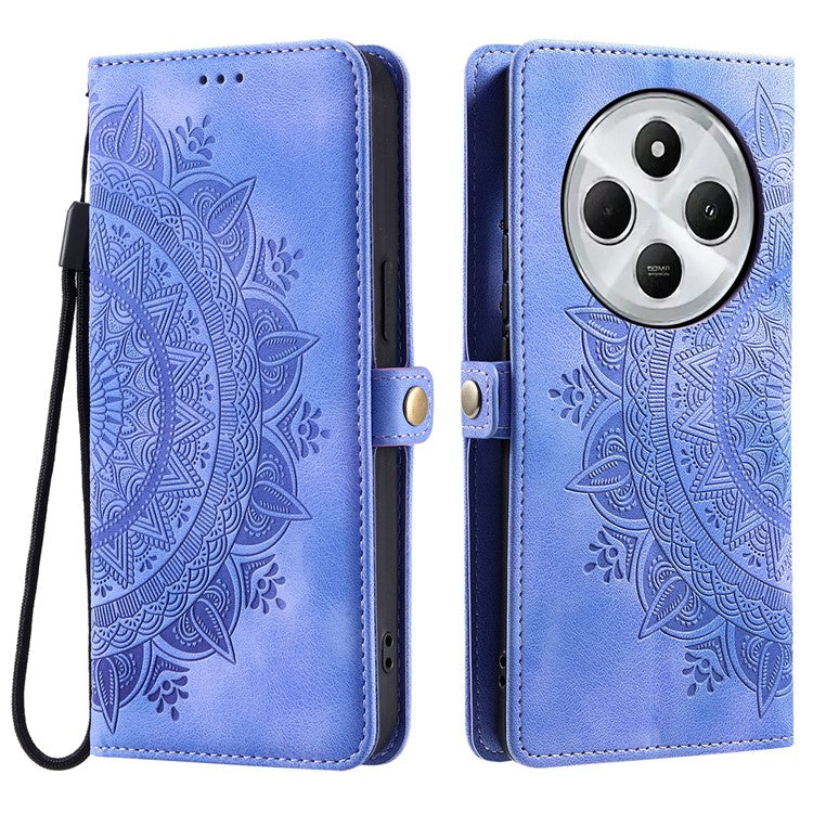 Style 016 For Xiaomi Poco C75 4G / Redmi 14R 5G / 14C 4G Case Skin Feel Totem Imprinted Wallet Leather Phone Cover - Purple