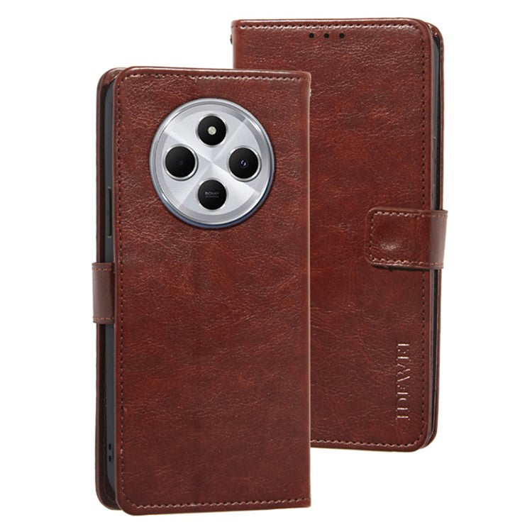 IDEWEI For Xiaomi Poco C75 4G / Redmi 14R 5G / 14C 4G Stand Case Crazy Horse Texture Leather Phone Cover - Brown