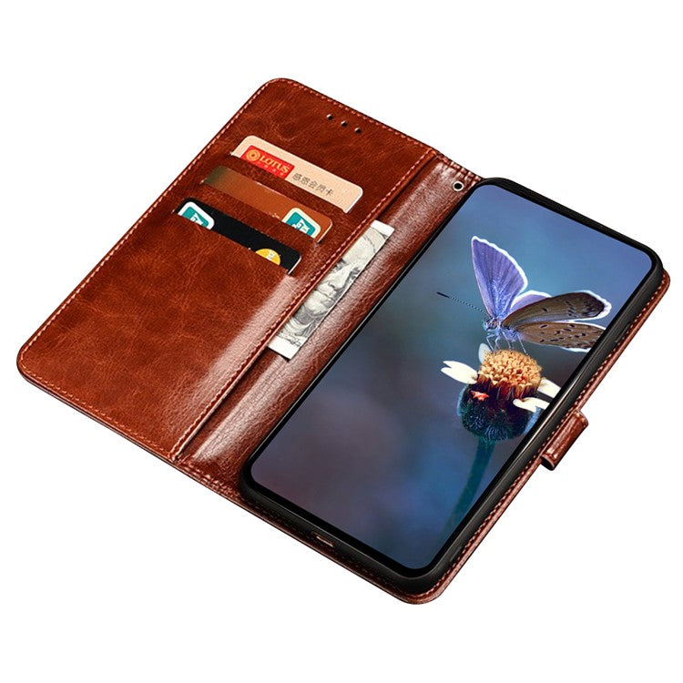 IDEWEI For Xiaomi Poco C75 4G / Redmi 14R 5G / 14C 4G Stand Case Crazy Horse Texture Leather Phone Cover - Brown