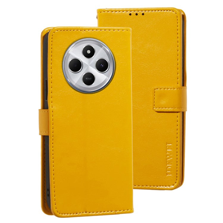 IDEWEI For Xiaomi Poco C75 4G / Redmi 14R 5G / 14C 4G Stand Case Crazy Horse Texture Leather Phone Cover - Yellow