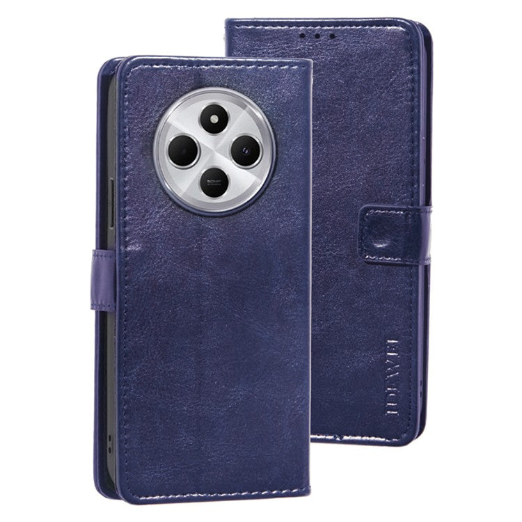 IDEWEI For Xiaomi Poco C75 4G / Redmi 14R 5G / 14C 4G Stand Case Crazy Horse Texture Leather Phone Cover - Dark Blue