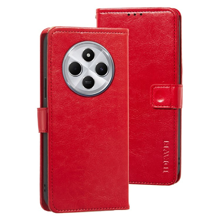 IDEWEI For Xiaomi Poco C75 4G / Redmi 14R 5G / 14C 4G Stand Case Crazy Horse Texture Leather Phone Cover - Red