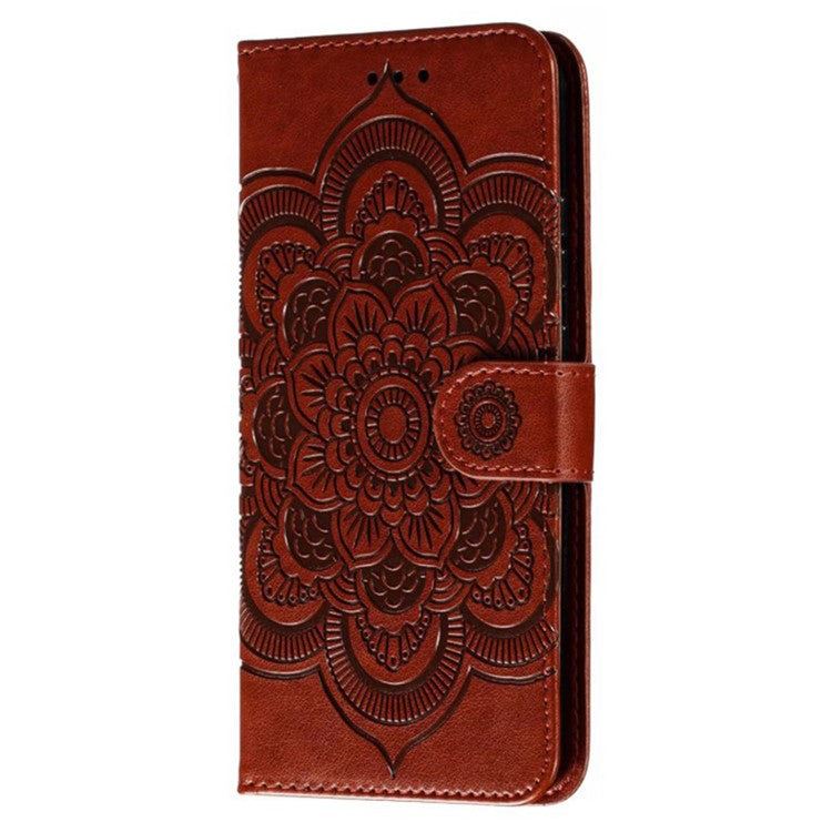 For Google Pixel 9 Pro / Pixel 9 Case PU Leather Mandala Imprinted Design Wallet Phone Cover - Brown