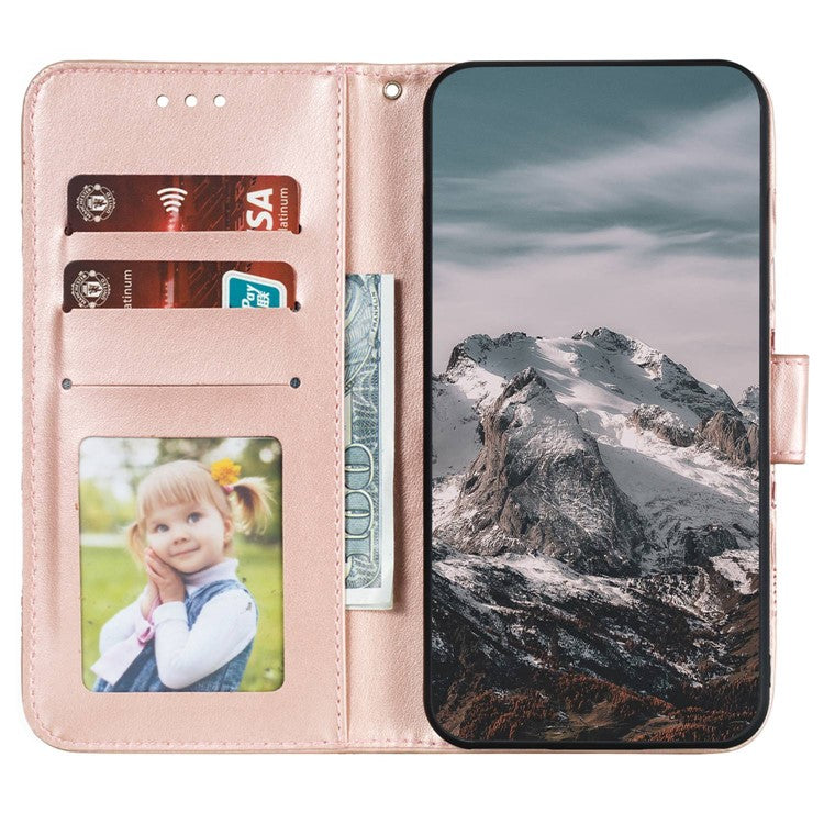 For Google Pixel 9 Pro / Pixel 9 Case PU Leather Mandala Imprinted Design Wallet Phone Cover - Rose Gold