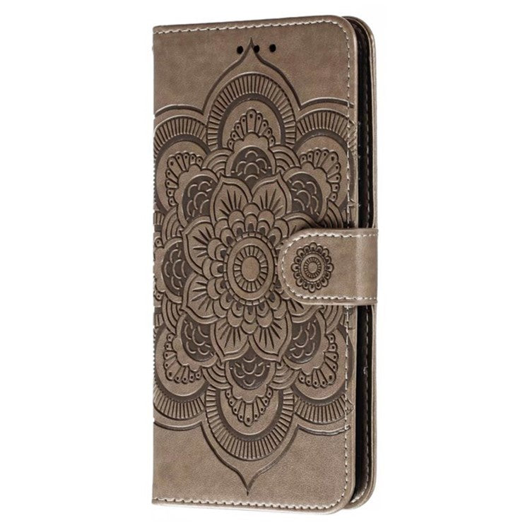 For Google Pixel 9 Pro / Pixel 9 Case PU Leather Mandala Imprinted Design Wallet Phone Cover - Grey