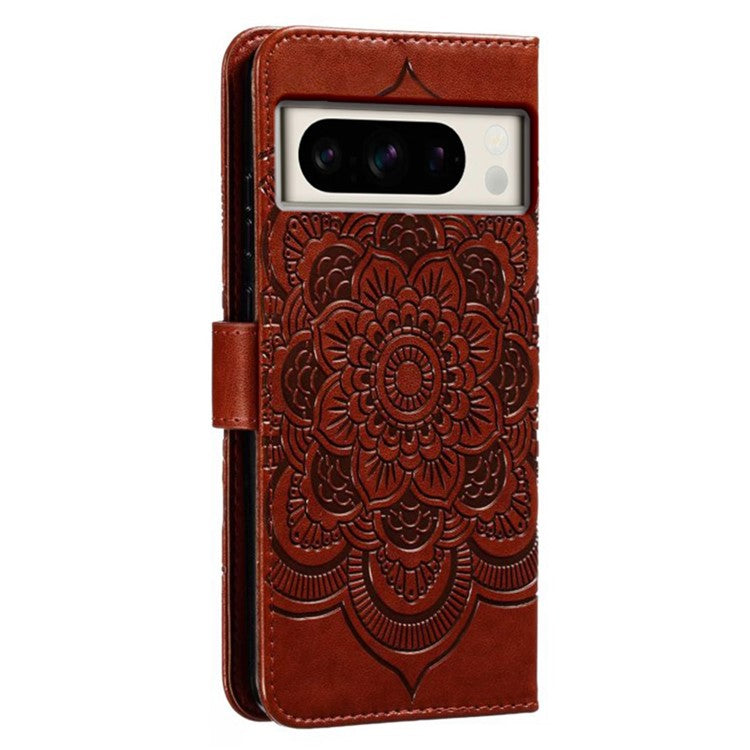 For Google Pixel 8 Pro Case PU Leather Mandala Imprinted Design Wallet Phone Cover - Brown