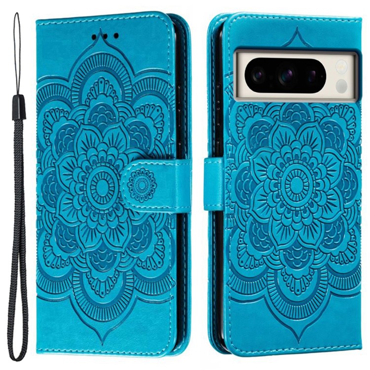 For Google Pixel 8 Pro Case PU Leather Mandala Imprinted Design Wallet Phone Cover - Blue