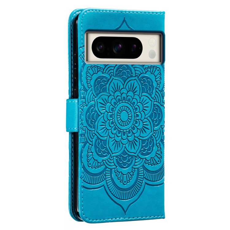 For Google Pixel 8 Pro Case PU Leather Mandala Imprinted Design Wallet Phone Cover - Blue