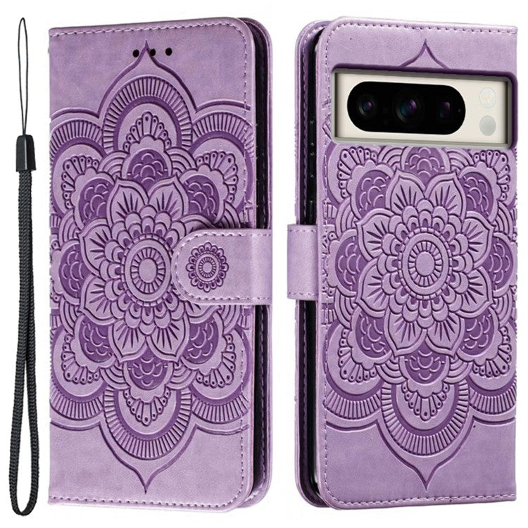 For Google Pixel 8 Pro Case PU Leather Mandala Imprinted Design Wallet Phone Cover - Purple