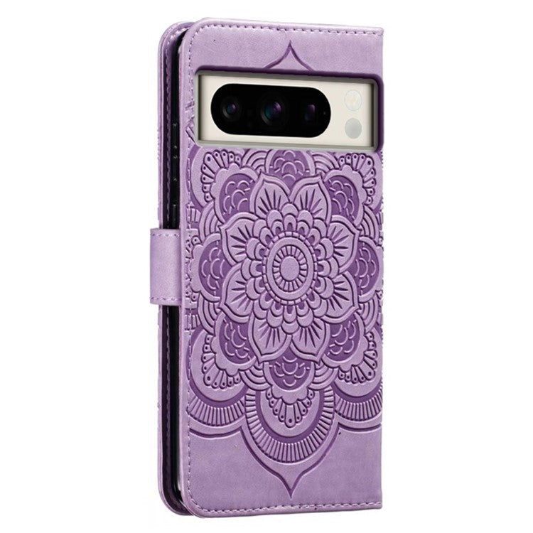 For Google Pixel 8 Pro Case PU Leather Mandala Imprinted Design Wallet Phone Cover - Purple