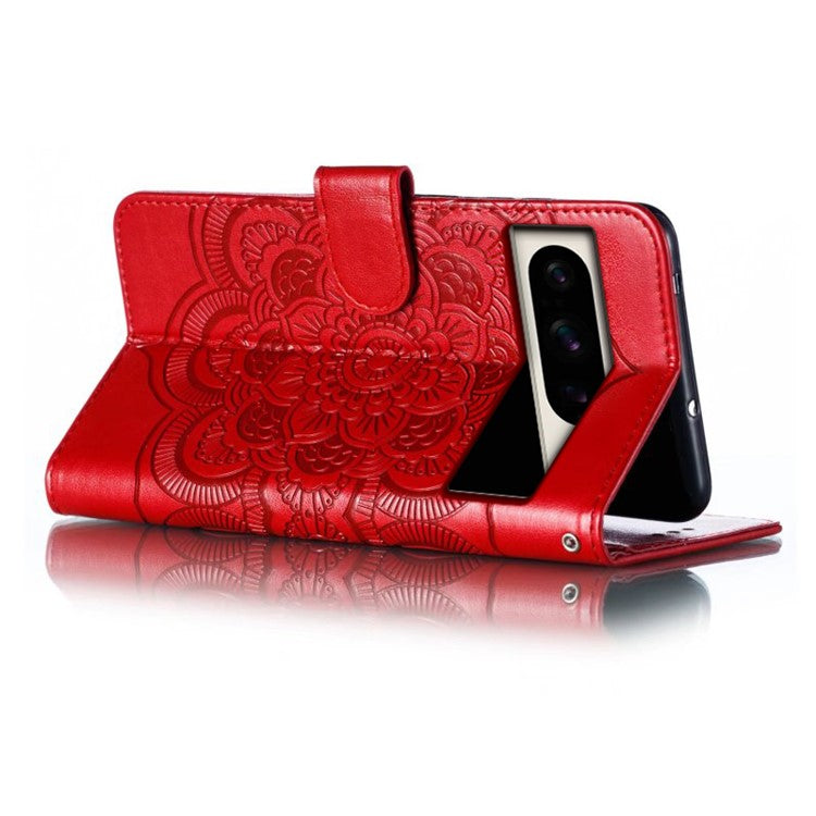 For Google Pixel 8 Pro Case PU Leather Mandala Imprinted Design Wallet Phone Cover - Red