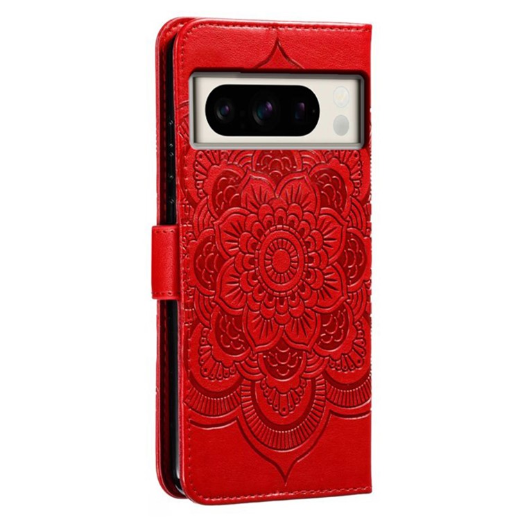 For Google Pixel 8 Pro Case PU Leather Mandala Imprinted Design Wallet Phone Cover - Red