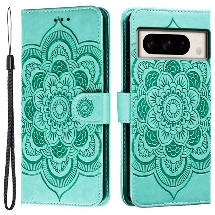 For Google Pixel 8 Pro Case PU Leather Mandala Imprinted Design Wallet Phone Cover - Green